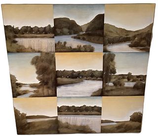 Nine panel contemporary landscape art print, 36"x36"