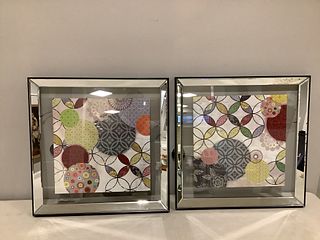 Pair contemporary wall art pieces with mirrored frames. 22" x 22"