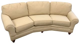 Fairfield curved sofa with gold upholstery, 96" x 36" x 36"