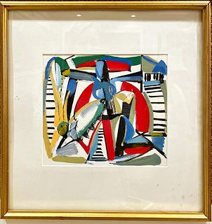 Edmund Kuehn gouache abstract " Miss Universe. Signed lower right. 1987. Image size 8" x 10". Keny Galleries label