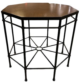Octagonal iron and wood occasional table. Possible Theodore Alexander, 31"x31"x29"