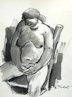 § Robert Colot (Belgian, 1927-1993) Study of a nude signed lower right "R Colot" and on watermarked