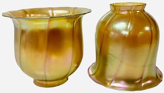 Lot of (2) iridescent glass shades 4.5" each tall 2" wide in diameter