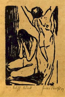 Frans Rolfs (20th Century) Despair signed and dated lower right "Frans Rolfs '19" woodcut 15½ x 10½c