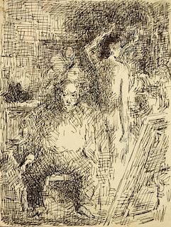 § Harold Hope Read (British, 1881-1959) Figures ink on brown and whitre paper, unframed (2) 19½ x 14