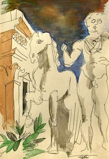 § Hans Tisdall, RA (German, 1910-1977) Classical subjects - a naked man with a horse; and Statuary s
