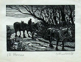 Gwen Raverat (British, 1885-1957) Horses; and Farmyard signed lower right "G Raverat" wood engraving