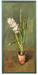 § Leopold Pascal (French, 1900–1957) Still life of a pink hyacinth signed lower left Pascal oil on b