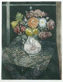§ Richard Bawden (British, b. 1936) Fading Roses signed lower right "Richard Bawden '75" and numbere