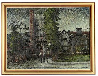 § Mervyn Rowe (British, b. 1936) Cambridge College Trinity Gate oil on artist's board 90 x 120cm (35