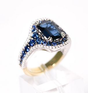 18k Two Tone Gold Sapphire & Diamond Ring