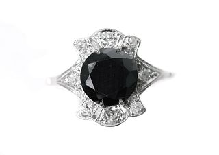 18k WG Art Deco Style Black & White Diamond Ring