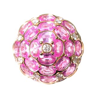 18k RG 9.93ctw Pink Sapphire 1.03ctw Diamond Ring