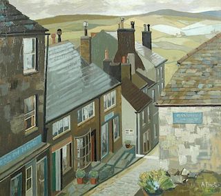 § Anthony Proctor (British, 1913-1993) Rooftoops and Hills in Haworth signed lower right "A Proctor"