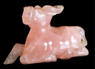 Chinese Pink Jade Carved Sculpture of Oxen