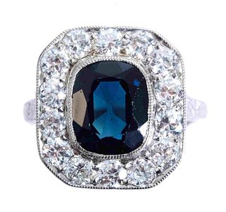Estate 14k White Gold Sapphire & Diamond Ring