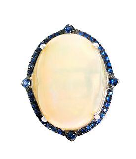 14k WG 8.64 Opal & Blue Sapphire Ring, Size 7