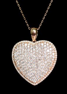 14k RG Heart Pendant Necklace w/ 4.16ct Diamonds