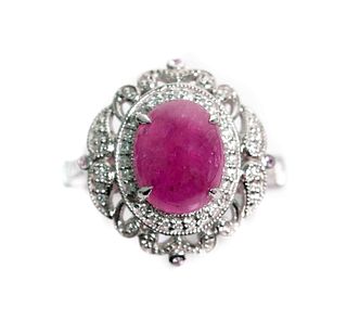 14k WG 4.36 Ruby, Diamond & Pink Sapphire Ring