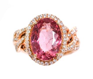 14k RG 3.80ctw Pink Tourmaline & Diamond Ring