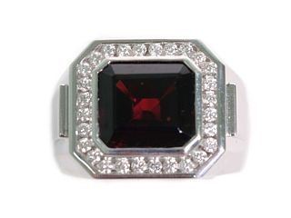 14k WG 8.17ct Garnet & Diamond Ring, size 7