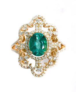 14k YG 2.00 Emerald w/0.88ctw Diamond Ring