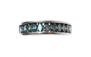 14k White Gold Marquise Blue Diamond Ring Size 7