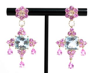 14k 9.60ct  Aquamarine, Sapphire Diamond Earrings