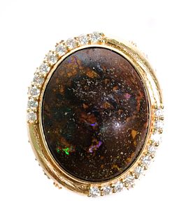 14k YG 15.37 Black Opal & Diamond Ring, size 7