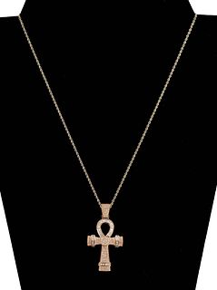14k RG Necklace w/1.55CWT Diamond Cross Pendant