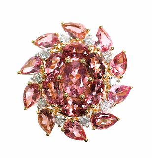 14k YG 7.45ct Pink Tourmaline & Diamond Ring