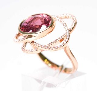 14k RG 5.22ct Pink Tourmaline 0.56ctw Diamond Ring