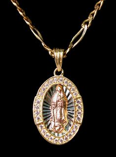 14k Tri-Tone Gold Religious Pendant Necklace