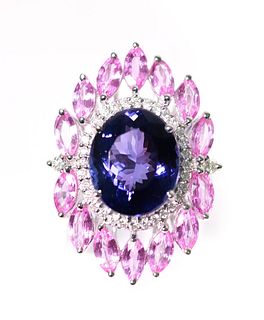 14k WG Tanzanite, Diamond & Pink Sapphire Ring