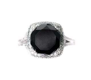 14k WG Black & White Diamond Ring, Size 6 1/2