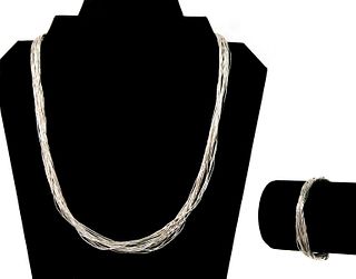 Multi Strand Sterling Necklace w/Matching Bracelet