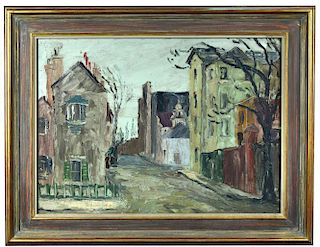 § George Hann (British, 1900–1979) French street scene signed lower right "George Mann" oil on board