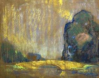 Alexander Charles Robinson (American, 1867-1952) River Scene with Bridge, 34 x 43 cm; and Dutch Fish
