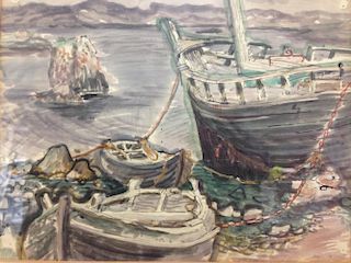 § Alicia Boyle (Irish, 1908-1986) Soft Day, Lettermullen signed lower right "Boyle '50" watercolour