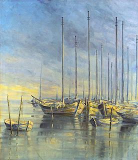 § Enrique Romero Santana (Spanish, b. 1947) Sailing boats in harbour oil on board, unframed 102 x 89