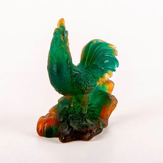 Daum Frosted Crystal Rooster, Amber Green 02693