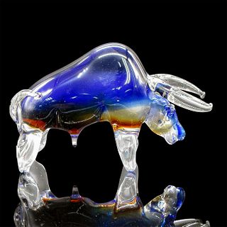 Murano Style Hand Blown Glass Figurine, Bull