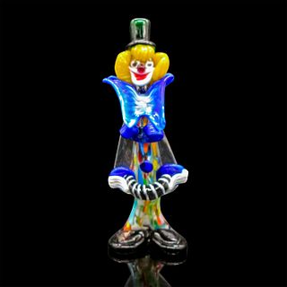 Murano Style Glass Figurine, Clown With Accordian