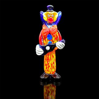 Murano Style Glass Figurine, Clown with Guitar