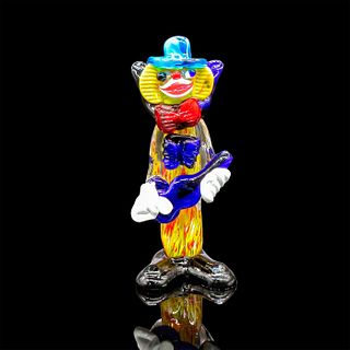 Murano Style Glass Figurine, Clown With Guitar