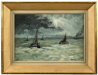 § L P (Robert) Lavoine (French, 1916-1999) Shipping scene signed lower right "Lavoine L P" and dated