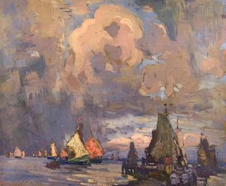 Alexander Charles Robinson (American, 1867-1952) Shipping Scene gouache 57 x 70cm (22 x 27in) <br>Pr
