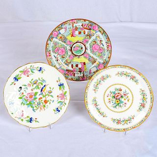 3pc Gilded Asian Floral Ceramic Plates