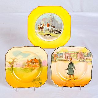 3pc Doulton + Wedgwood Square Plates, Old England