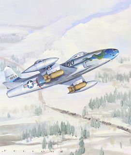 Jack Fellows (B. 1941) "F-80 Shooting Star" Oil